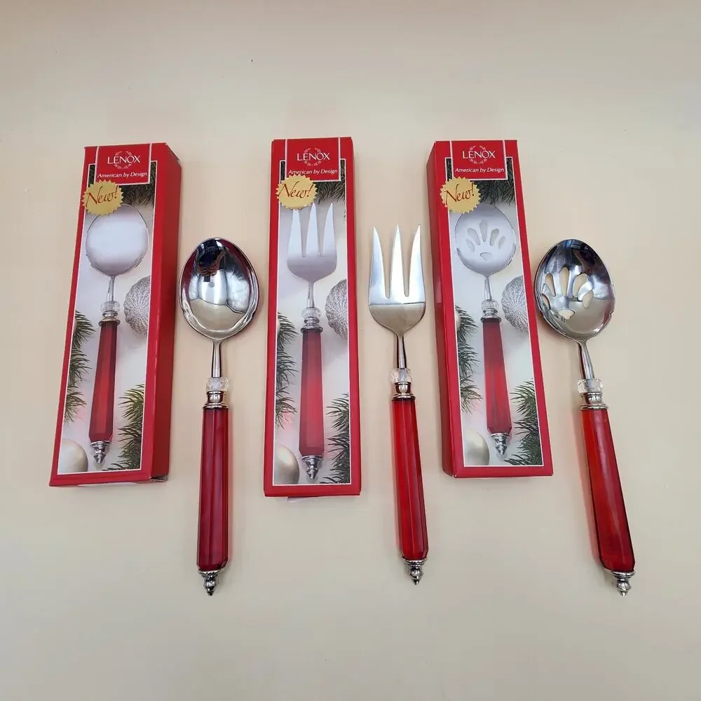 Lenox Holiday Jewel 3-Piece Serving Set Spoon Pierced Spoon Cold Meat Fork Boxed